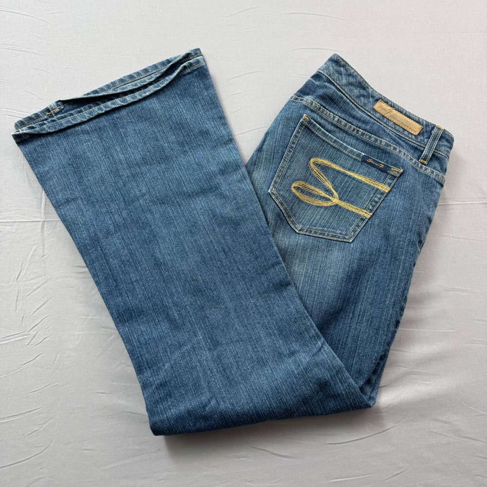 Seven7 Premium Denim Flare Jeans Womens 20โ Blue Medium Wash Embroidered Pockets